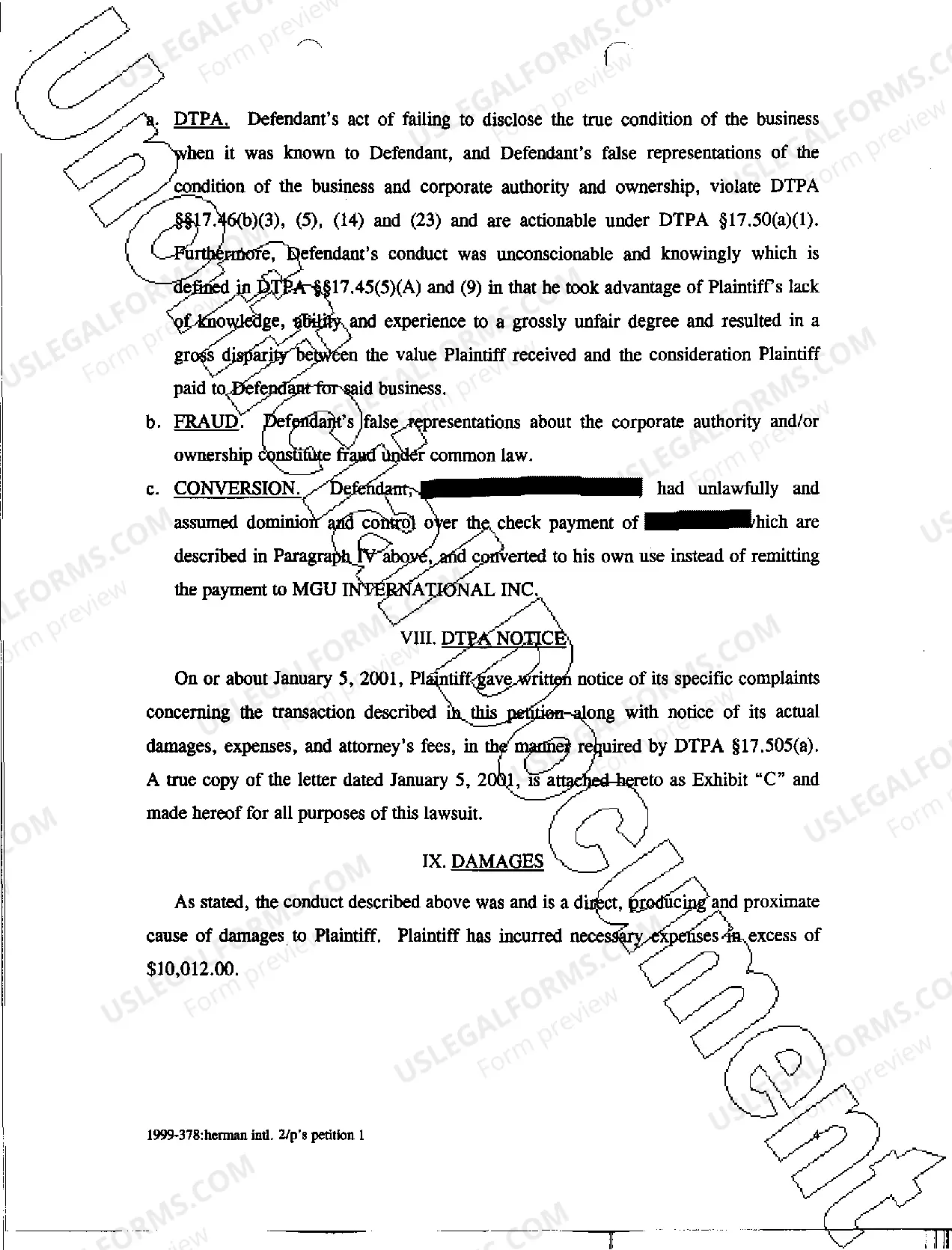 Preview A01 Plaintiff's Original Petition