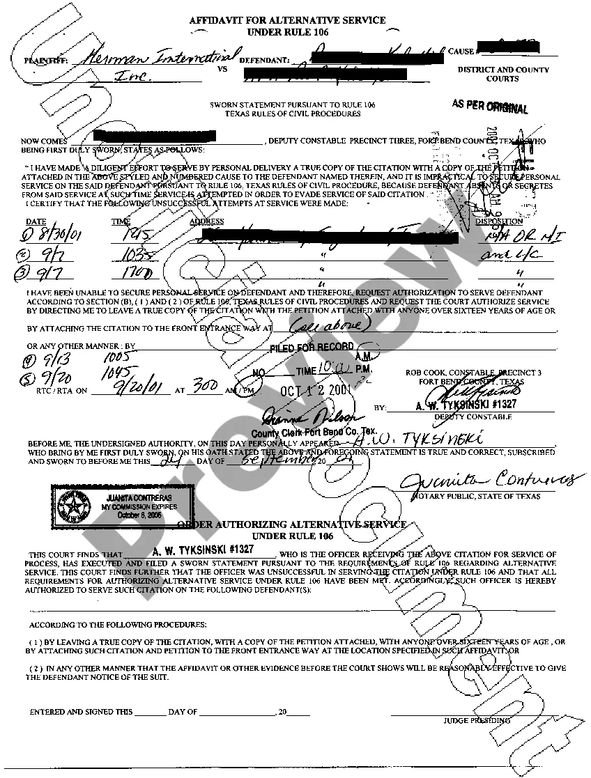 Get A04 Order of Substituted Service Under Rule 106 Preview A04 Order of Substituted Service Under Rule 106