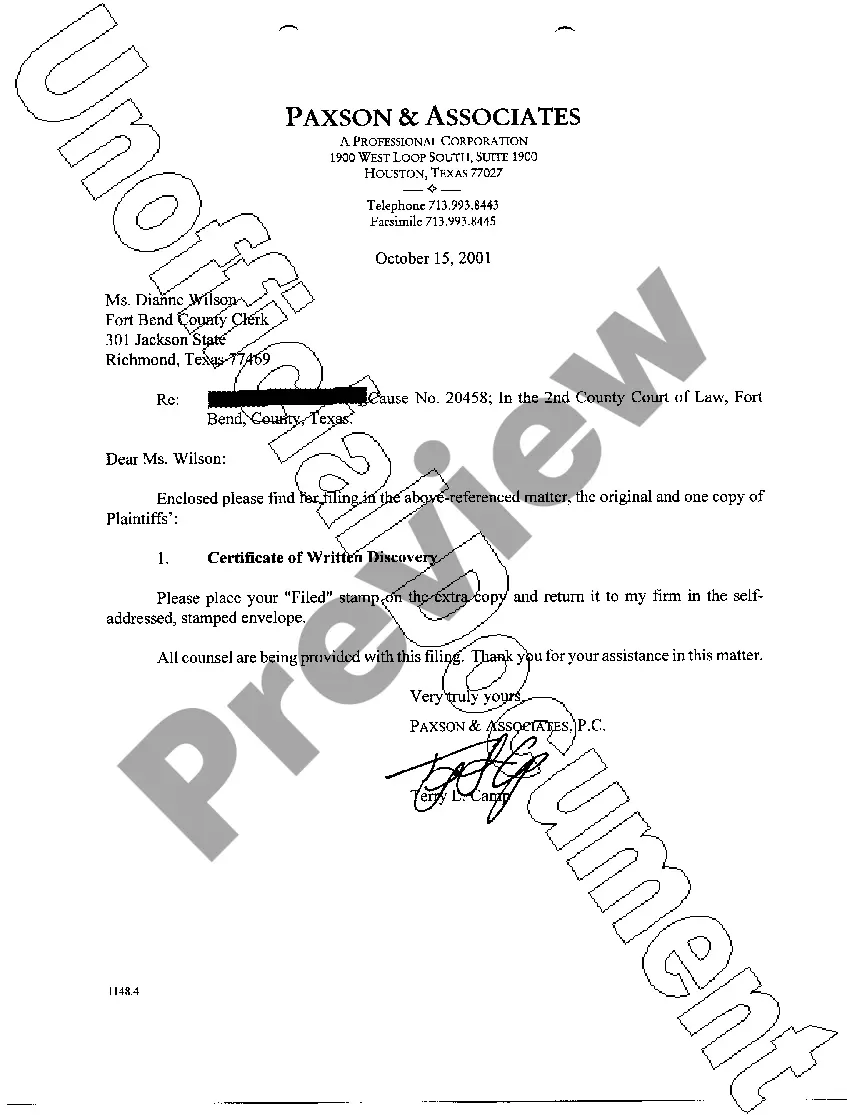 Preview A06 Certificate of Written Discovery