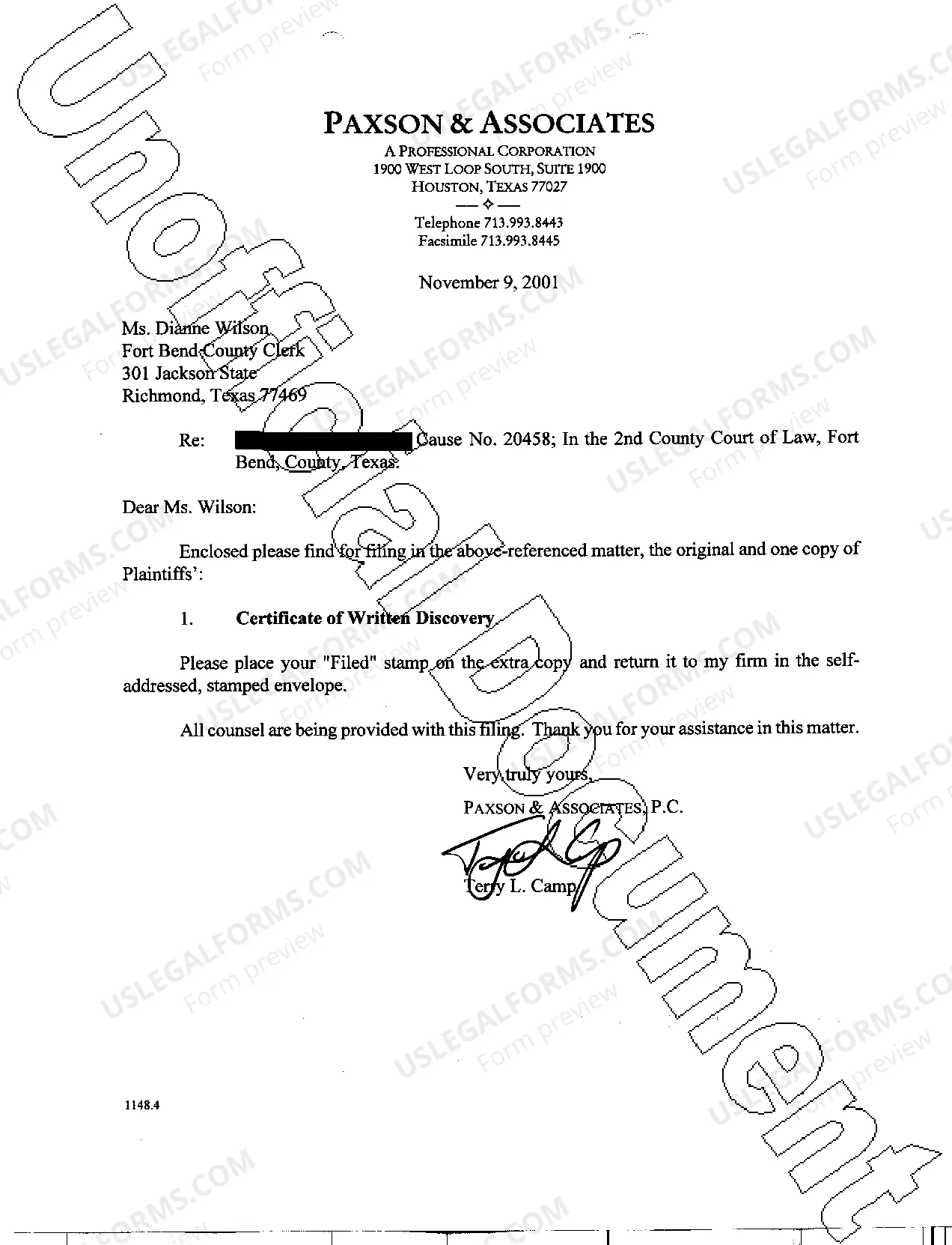 Preview A07 Certificate of Written Discovery