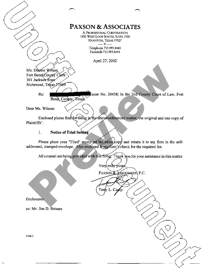 Get A09 Notice of Trial Setting Preview A09 Notice of Trial Setting