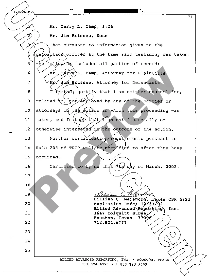 Preview A10 Certification of Deposition