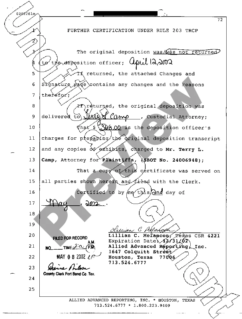 Preview A10 Certification of Deposition