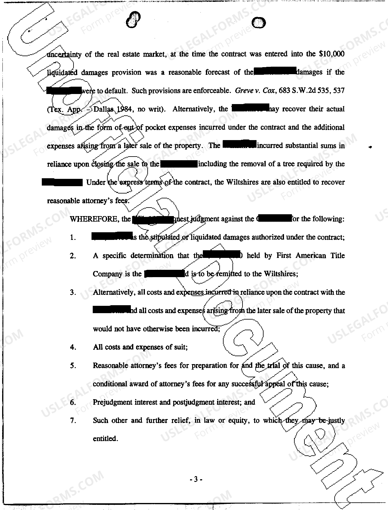 Fort Worth Texas Counterclaim of Raymond S. Wiltshire, Jr. US Legal Forms