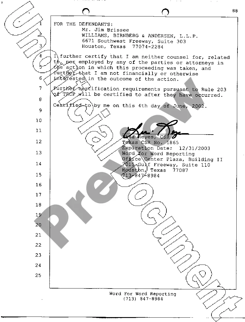 Preview A18 Court Reporter's Certificate of Oral Deposition