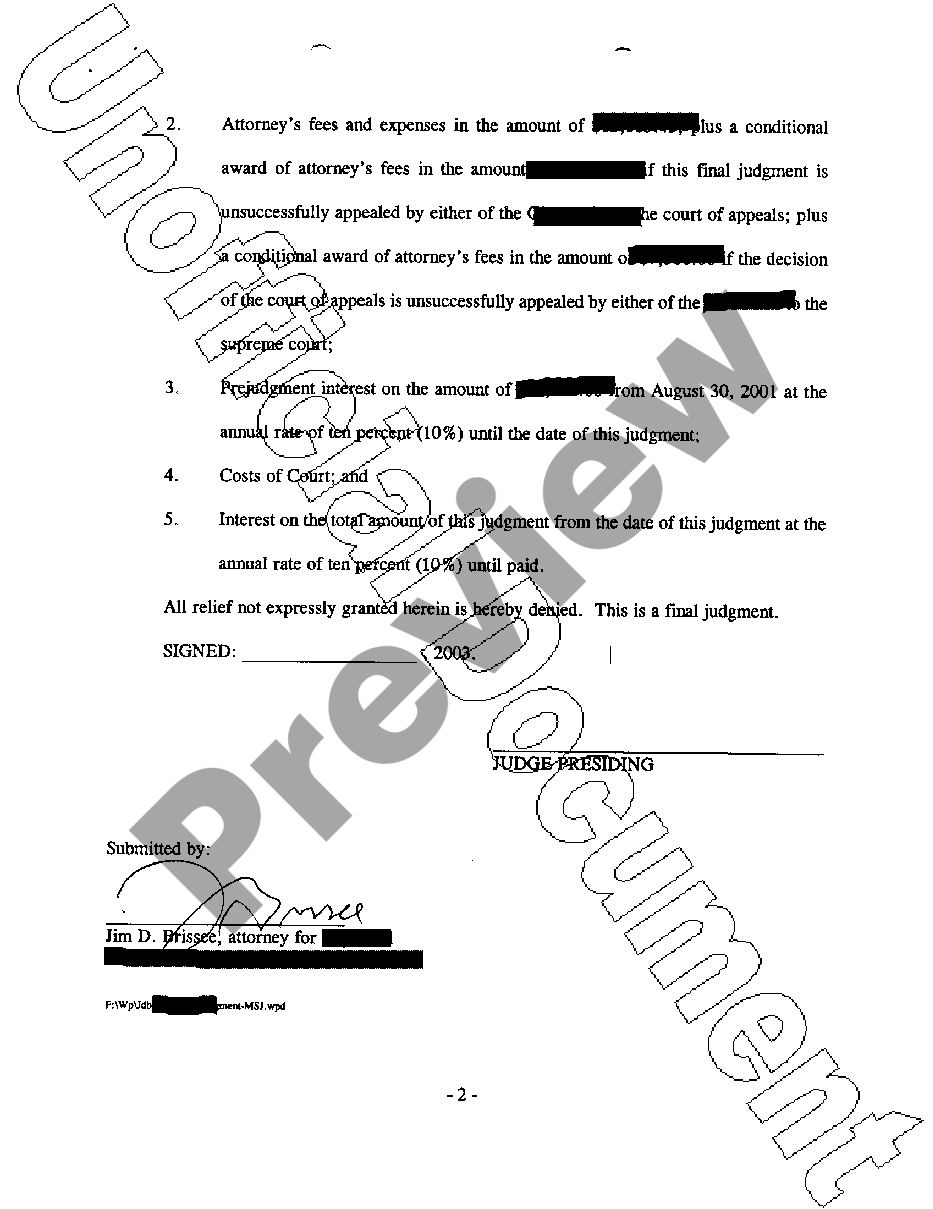 Austin Texas Proposed Final Summary Judgment US Legal Forms