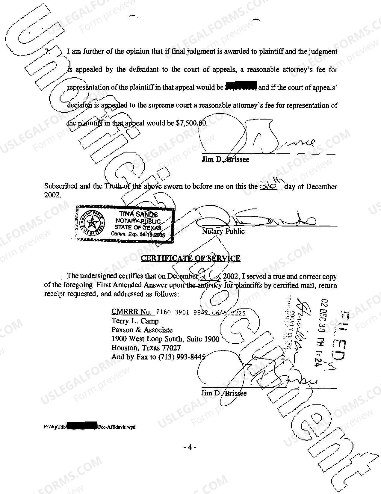 Preview A20 Affidavit of Defense Attorney regarding attorneys fees