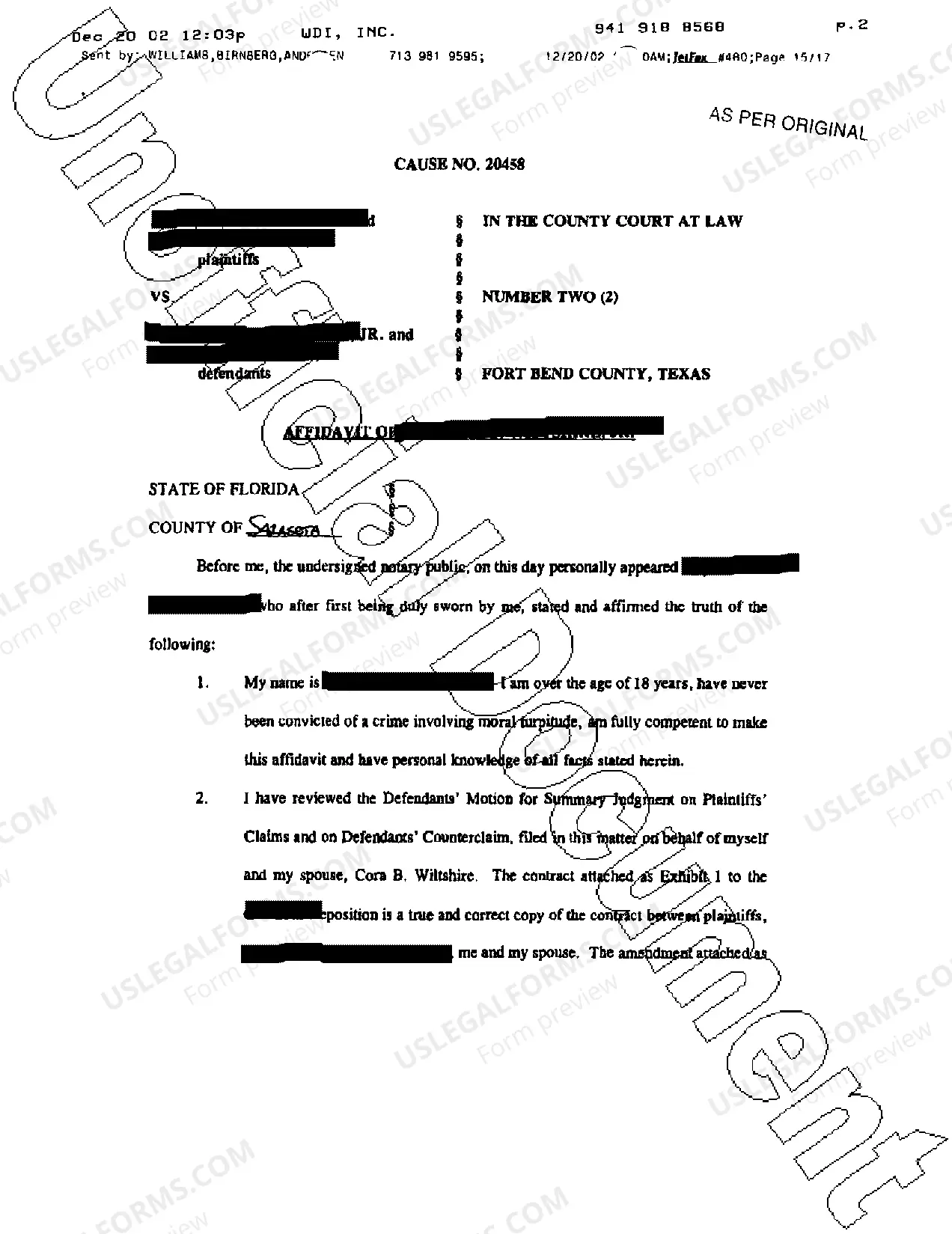 Preview A20 Affidavit of Defense Attorney regarding attorneys fees