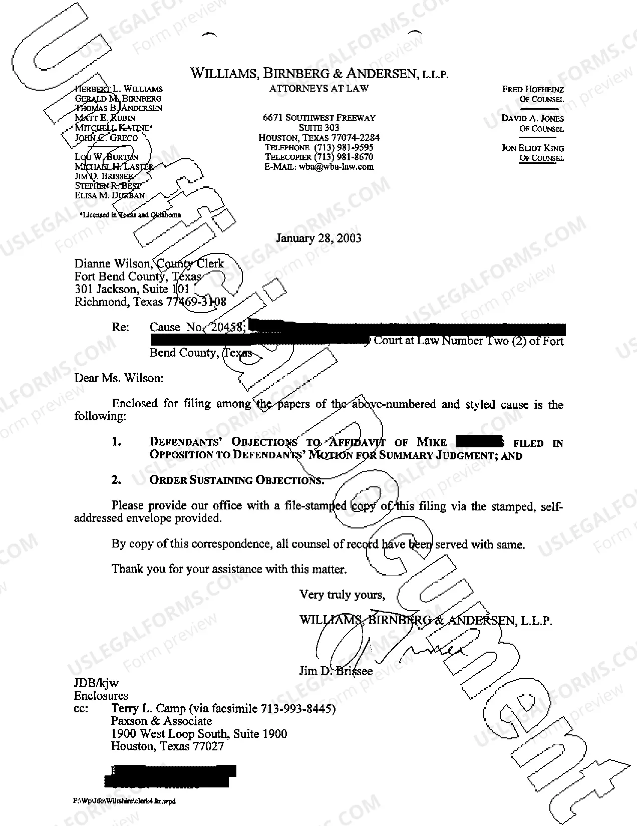 Preview A30 Defendant's Directions to Affidavit