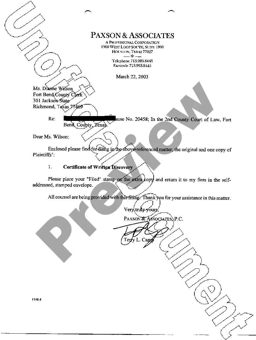 Preview A31 Certificate of Written Discovery