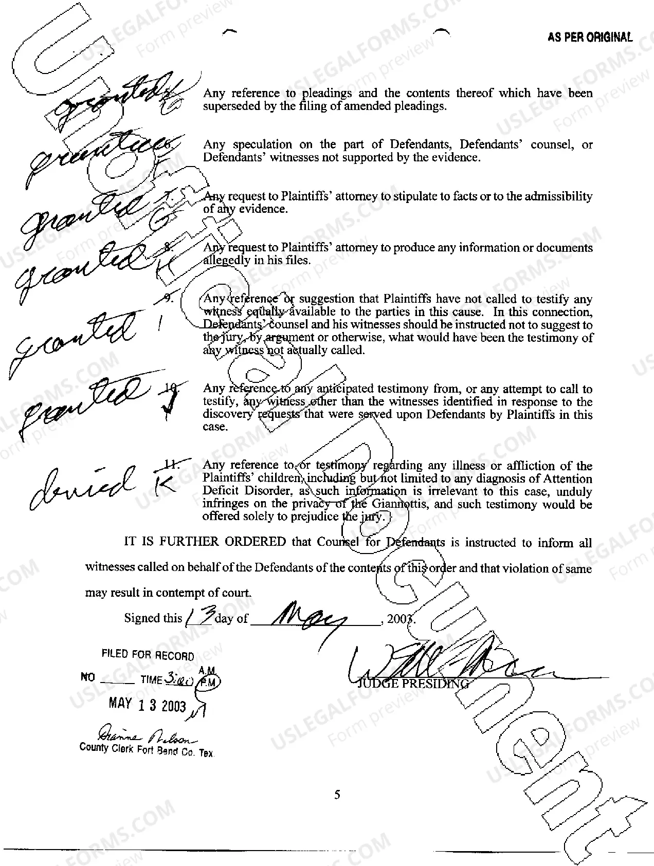 Preview A36 Order on Plaintiff's Motion in Limine