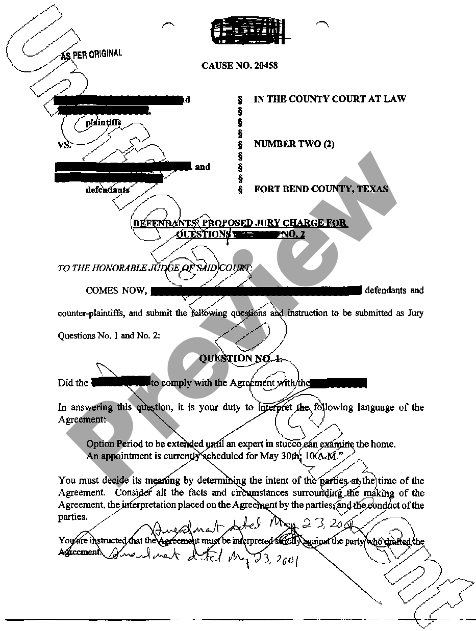 Texas Defendant's Proposed Jury Instruction | US Legal Forms