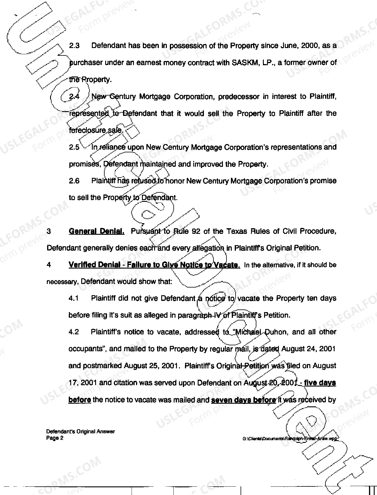 Preview A03 Defendant's Original Answer