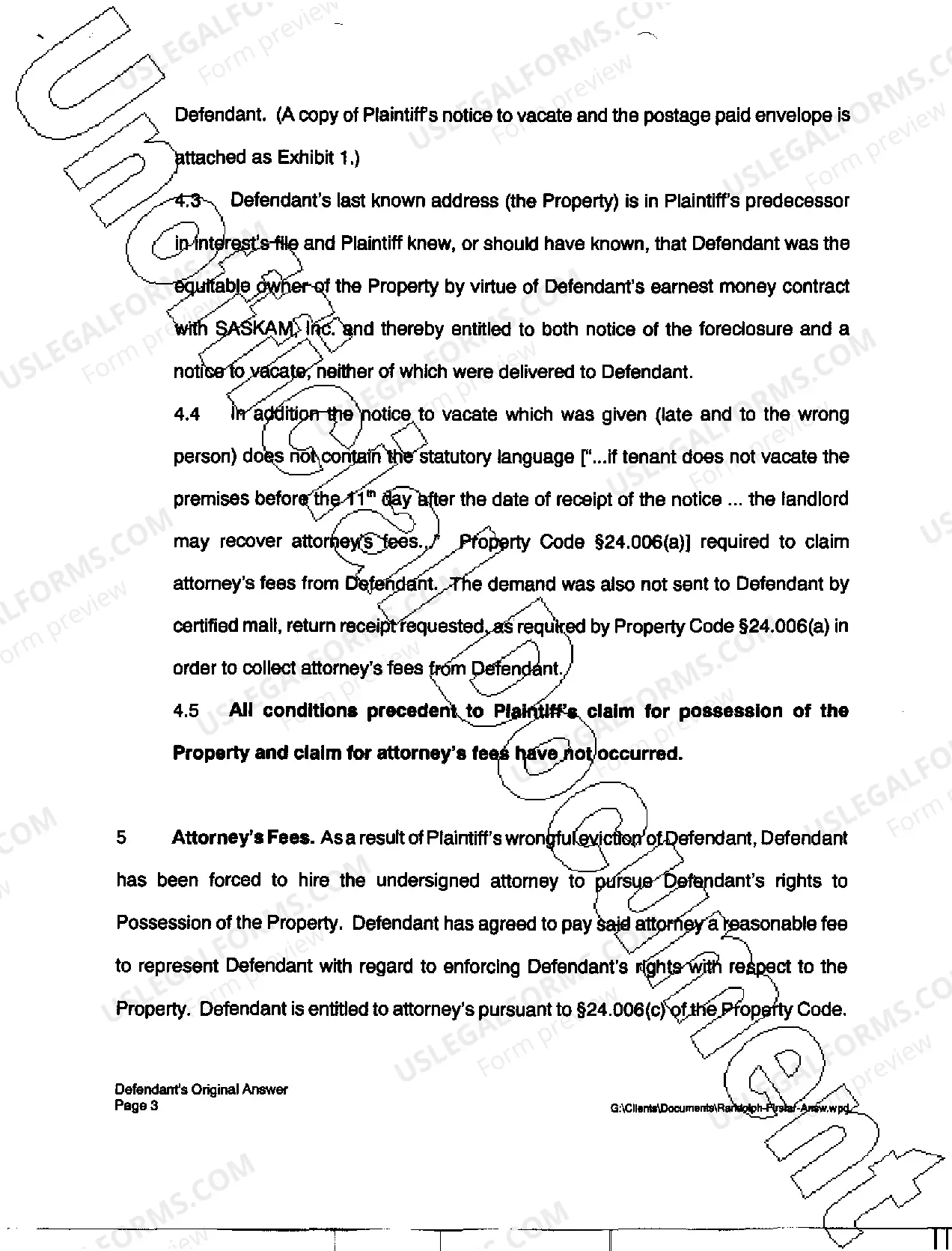 Preview A03 Defendant's Original Answer