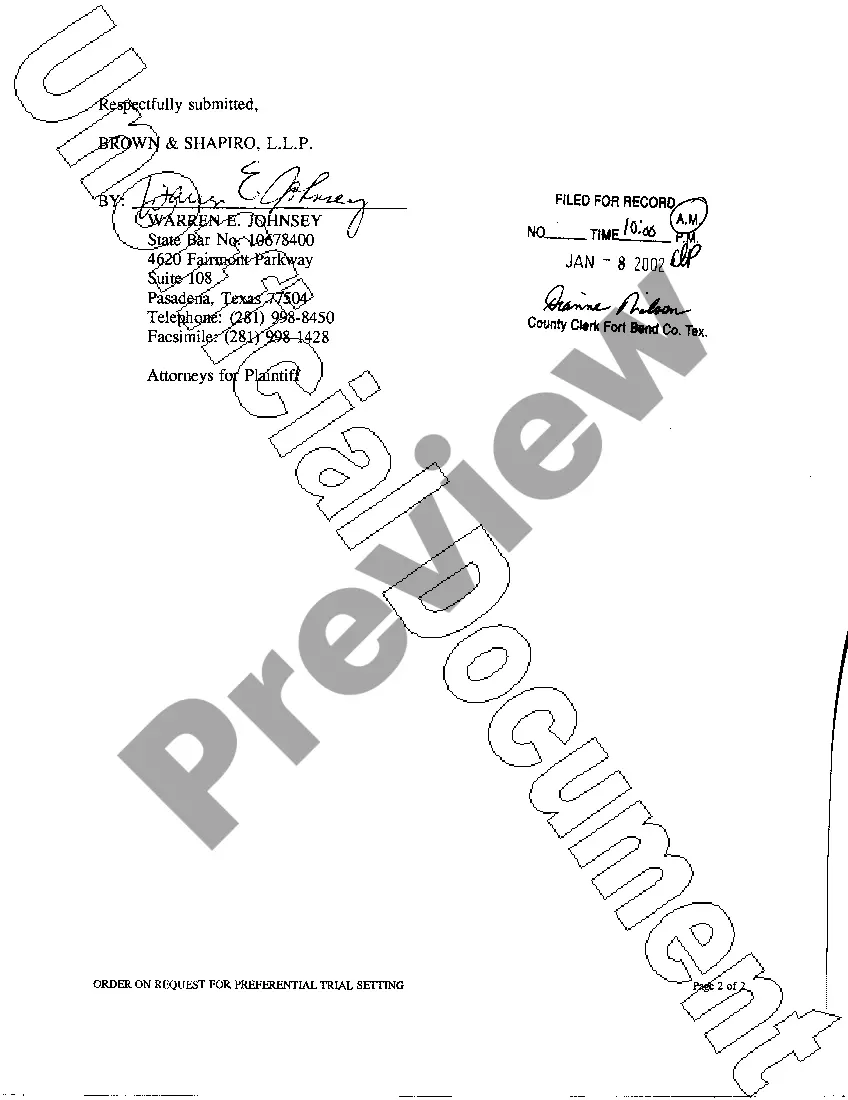 Get A05 Order on Request for Preferential Trial Setting Preview A05 Order on Request for Preferential Trial Setting