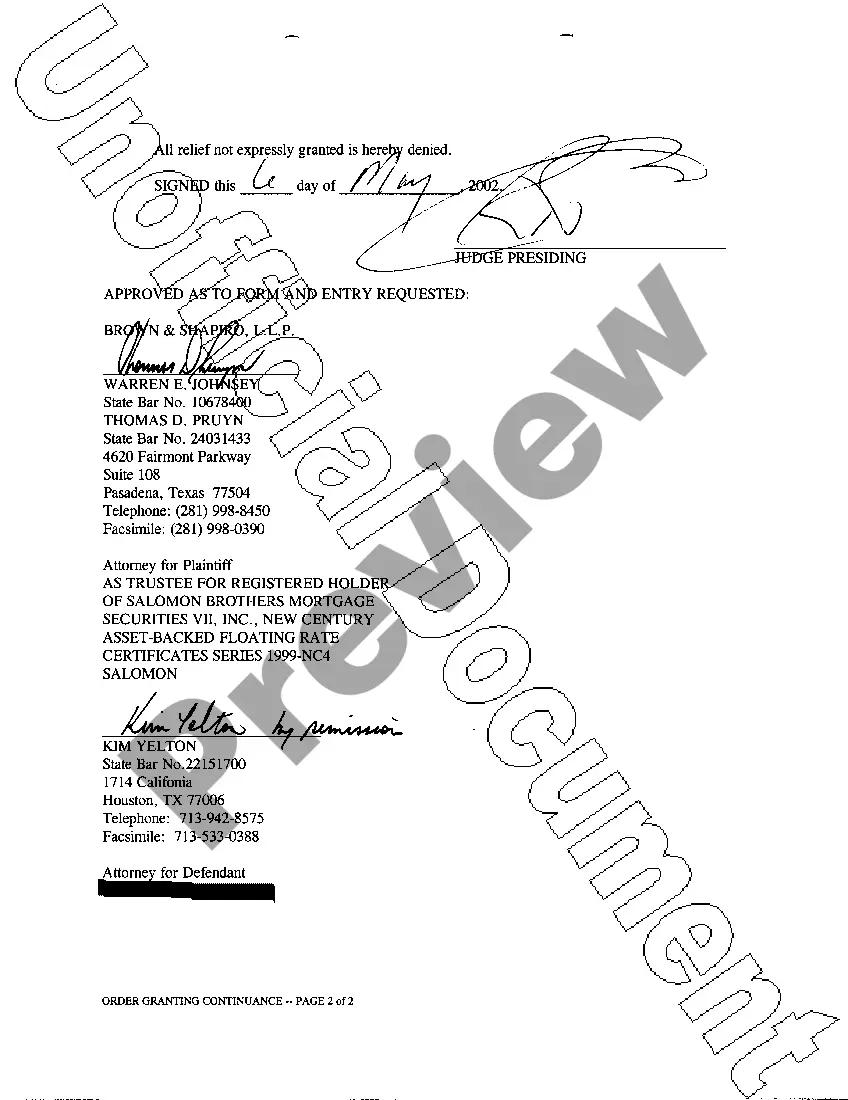 Get A10 Order Granting Continuance Preview A10 Order Granting Continuance