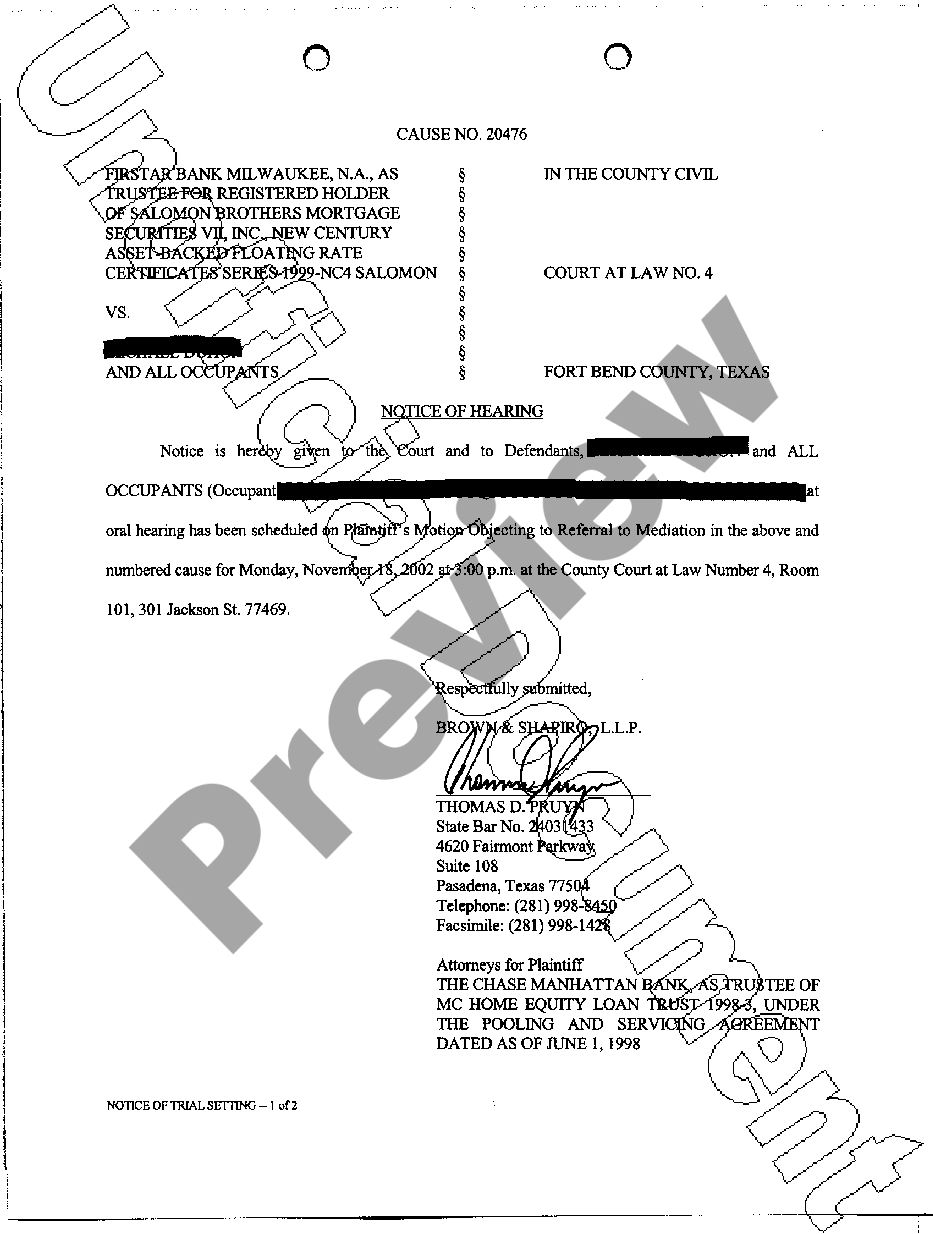 Texas Notice of Hearing | US Legal Forms