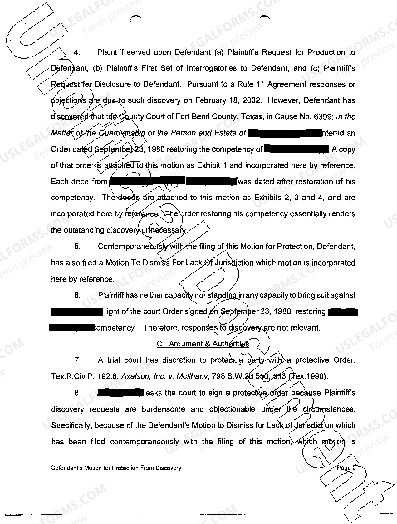 Preview A07 Motion for Protection from Discovery