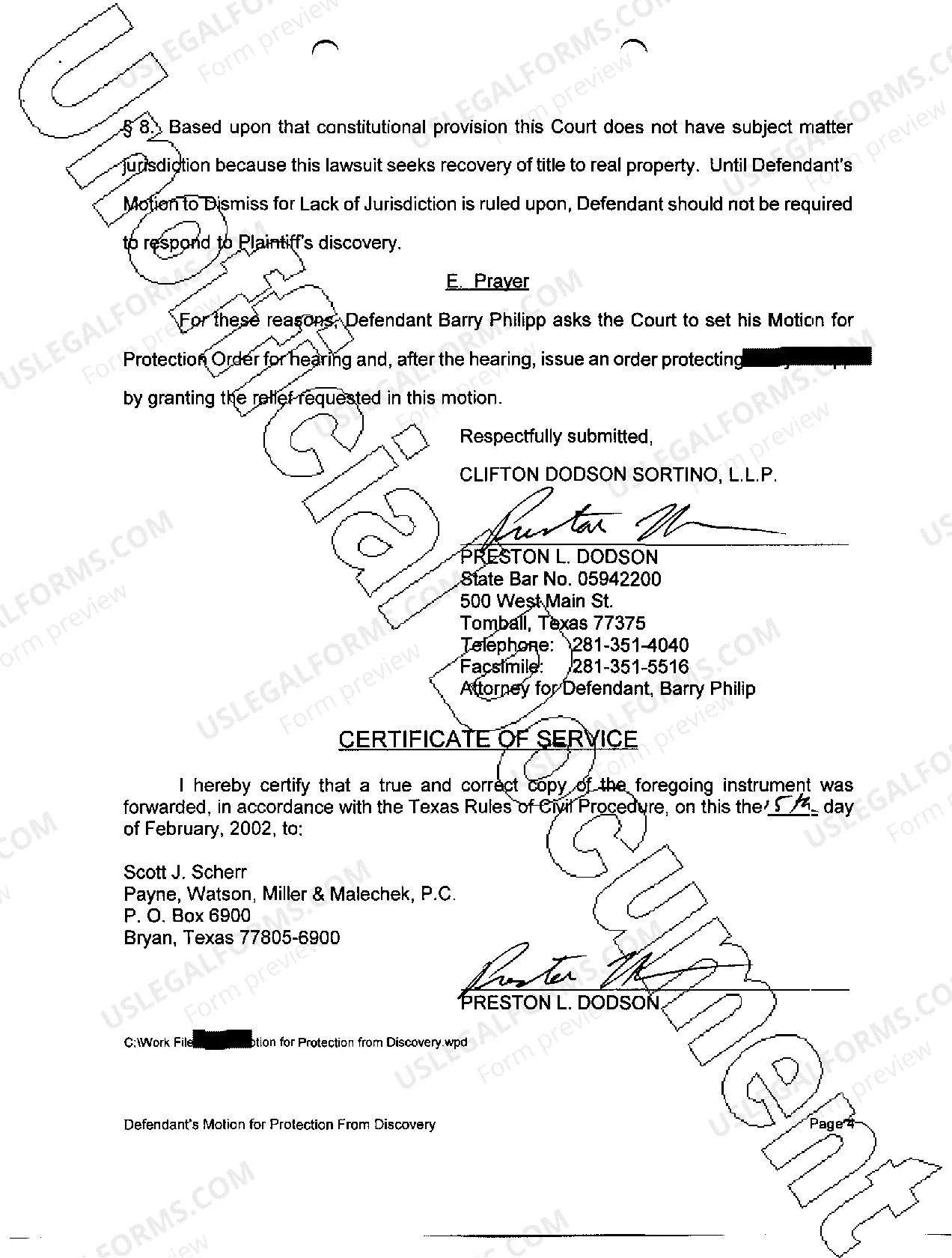 Preview A07 Motion for Protection from Discovery