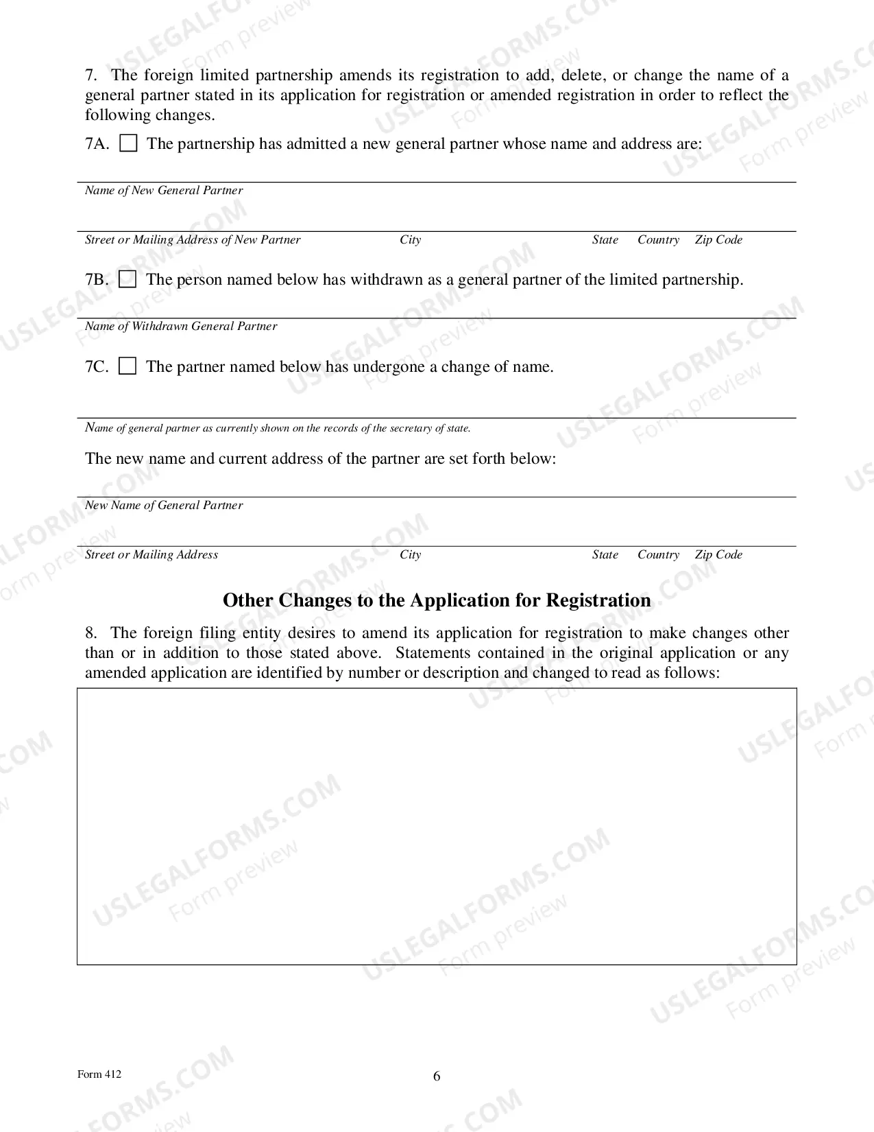 Preview Amendment To Registrtion of A Foreign Limited Partnership
