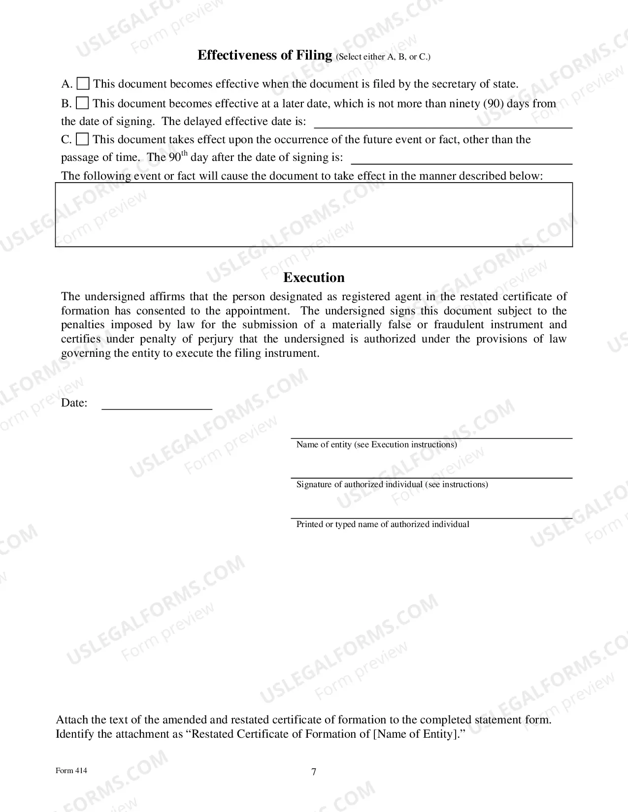 Preview Restated Certificate of Formation With New Amendments