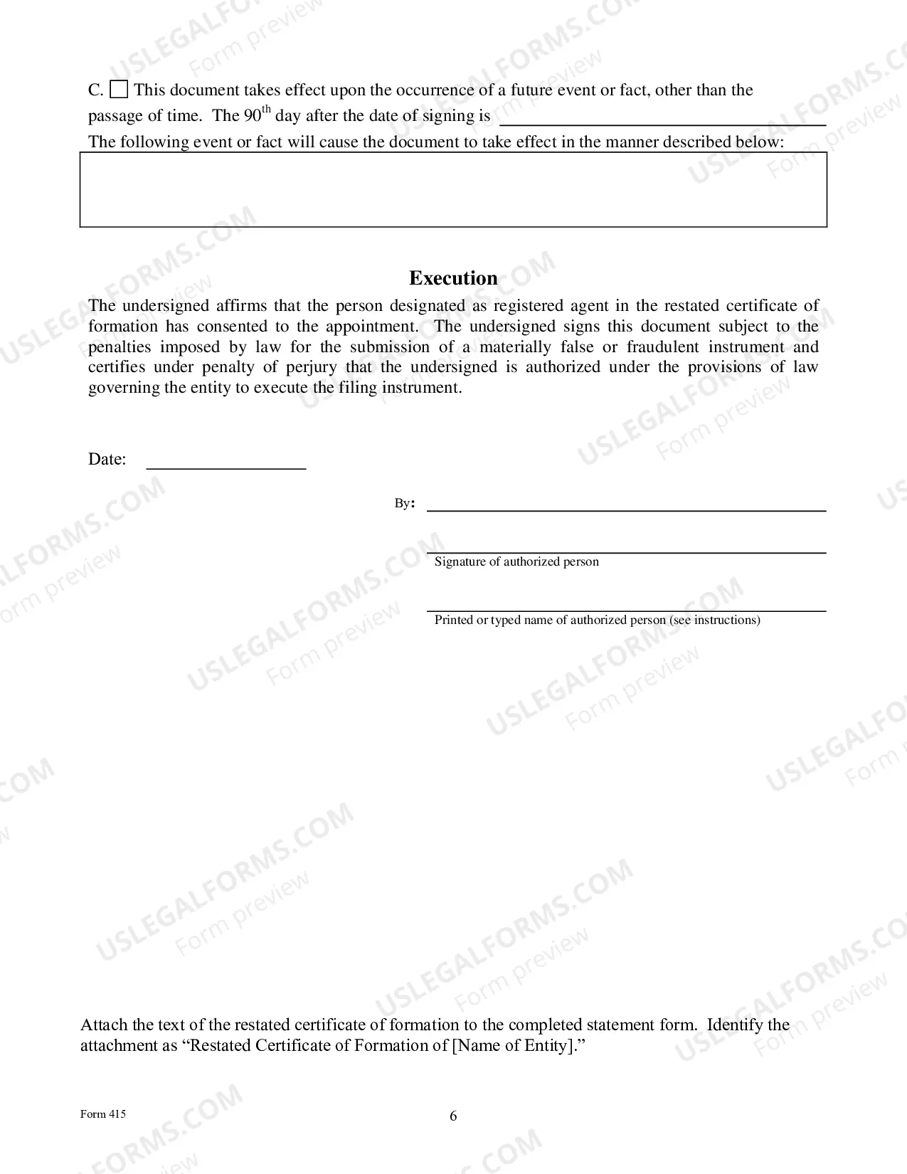 Preview Restated Certificate of Formation Without Further Amendments