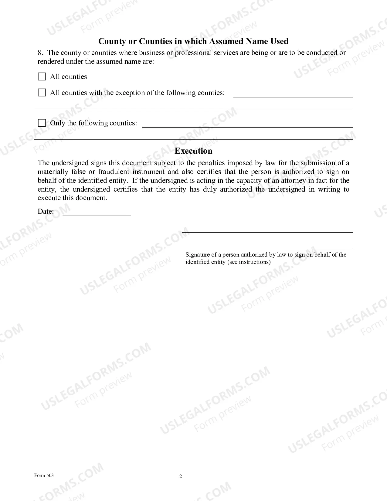 Preview Assumed Name Certificate