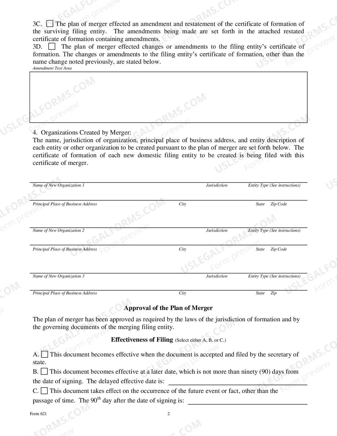 Preview Certificate of Merger Domestic Entity Divisional Merger