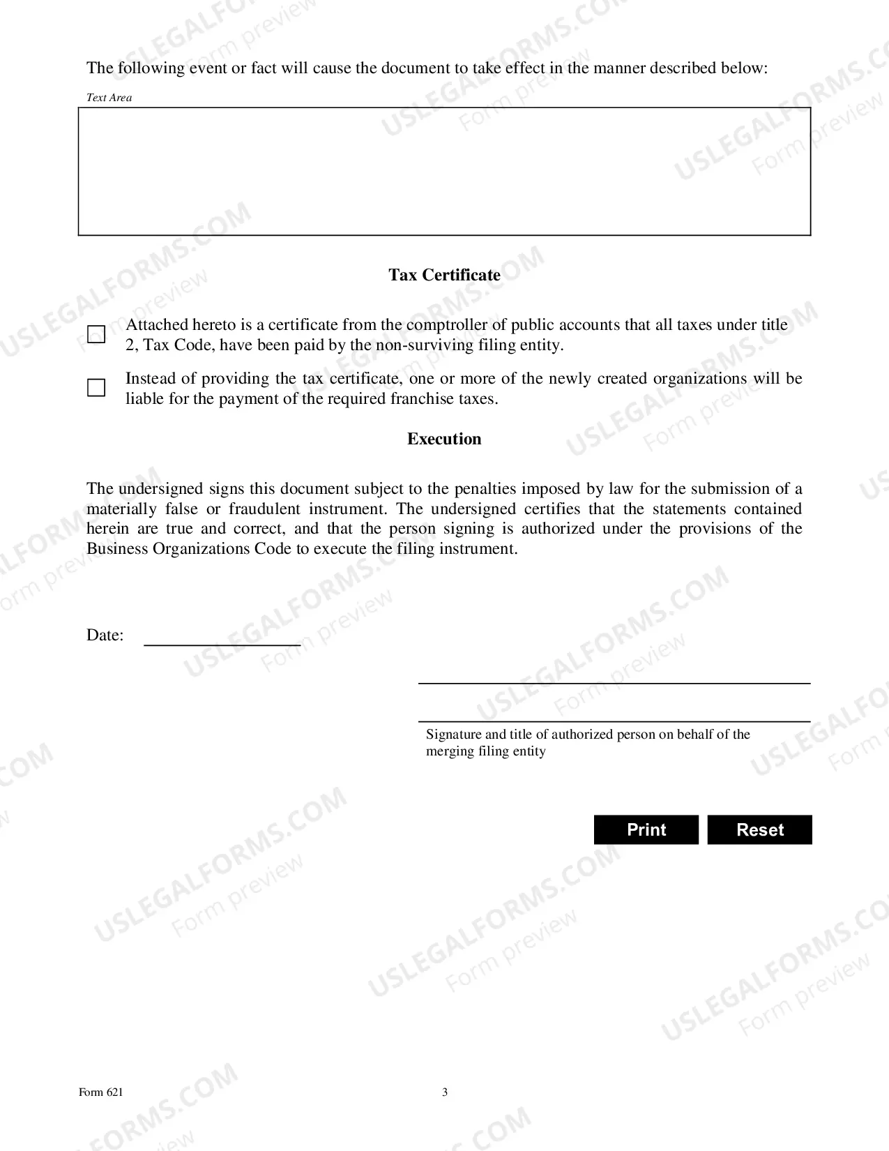 Preview Certificate of Merger Domestic Entity Divisional Merger