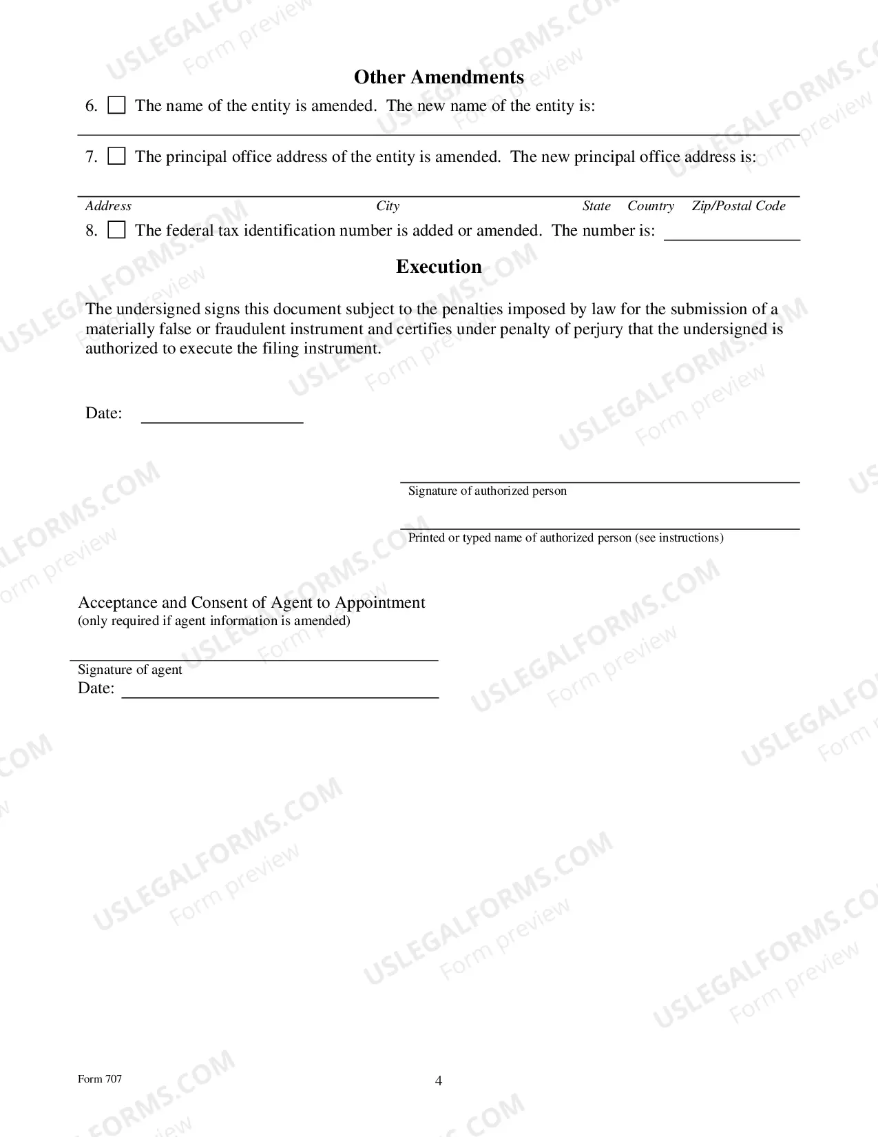 Preview Amendment To Appointment of Statutory Agent