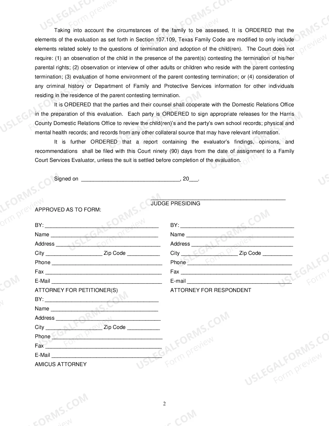 Preview Order for Evaluation in Contested Adoption