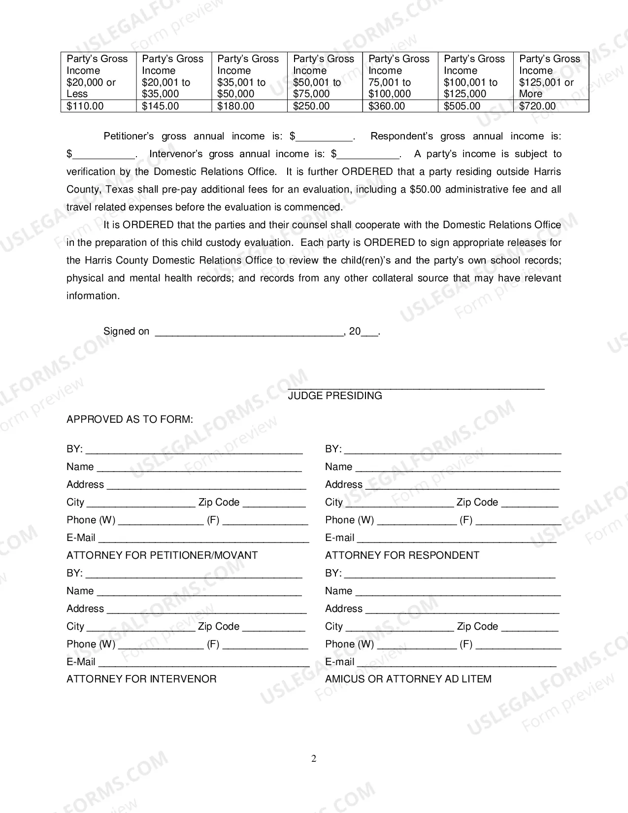 Preview Order for Child Custody Evaluation