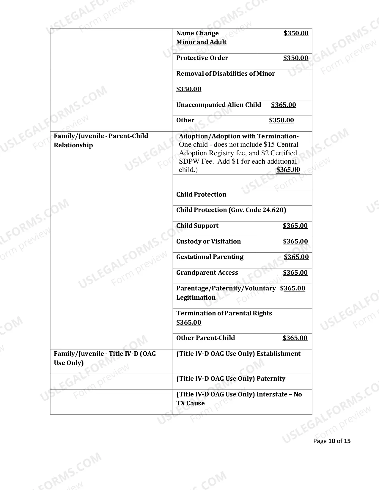 Preview Fee Schedule