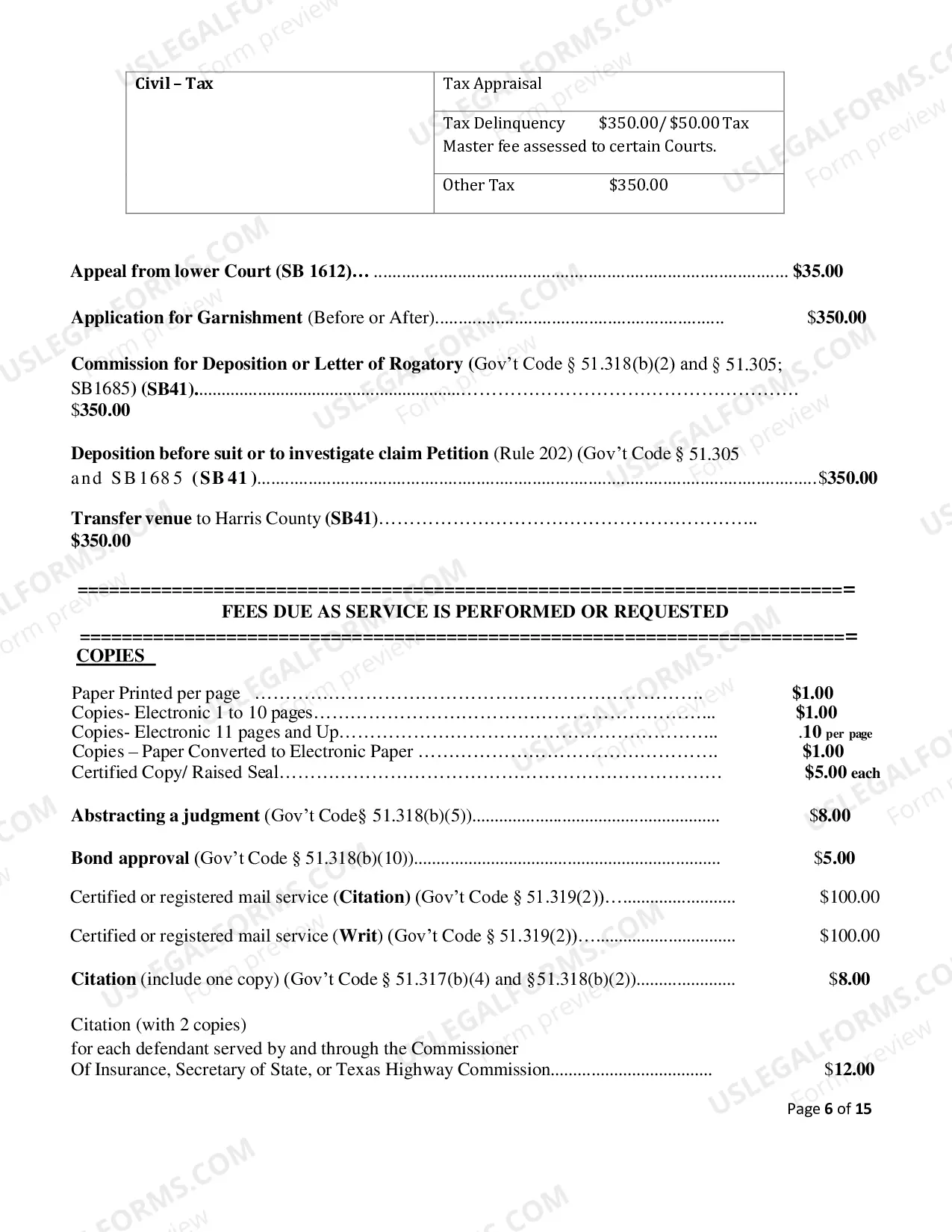 Preview Fee Schedule