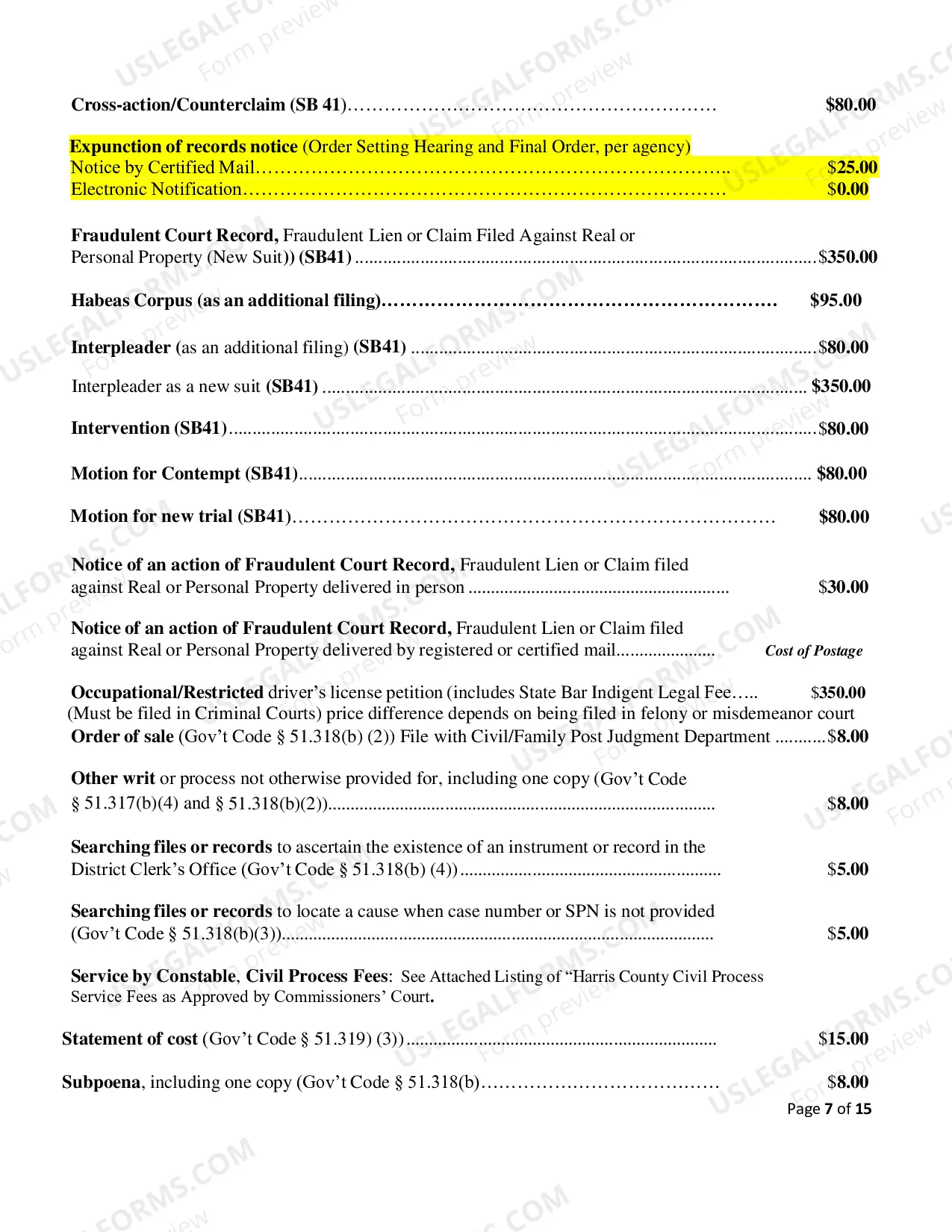 Preview Fee Schedule