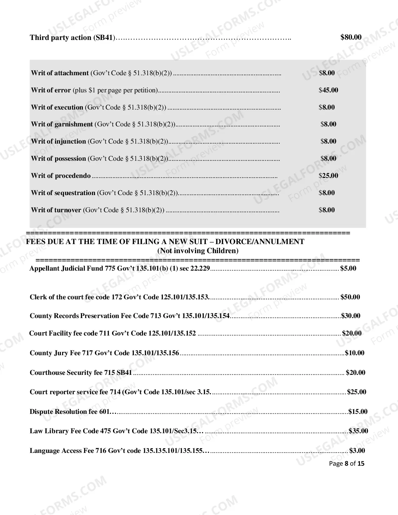 Preview Fee Schedule