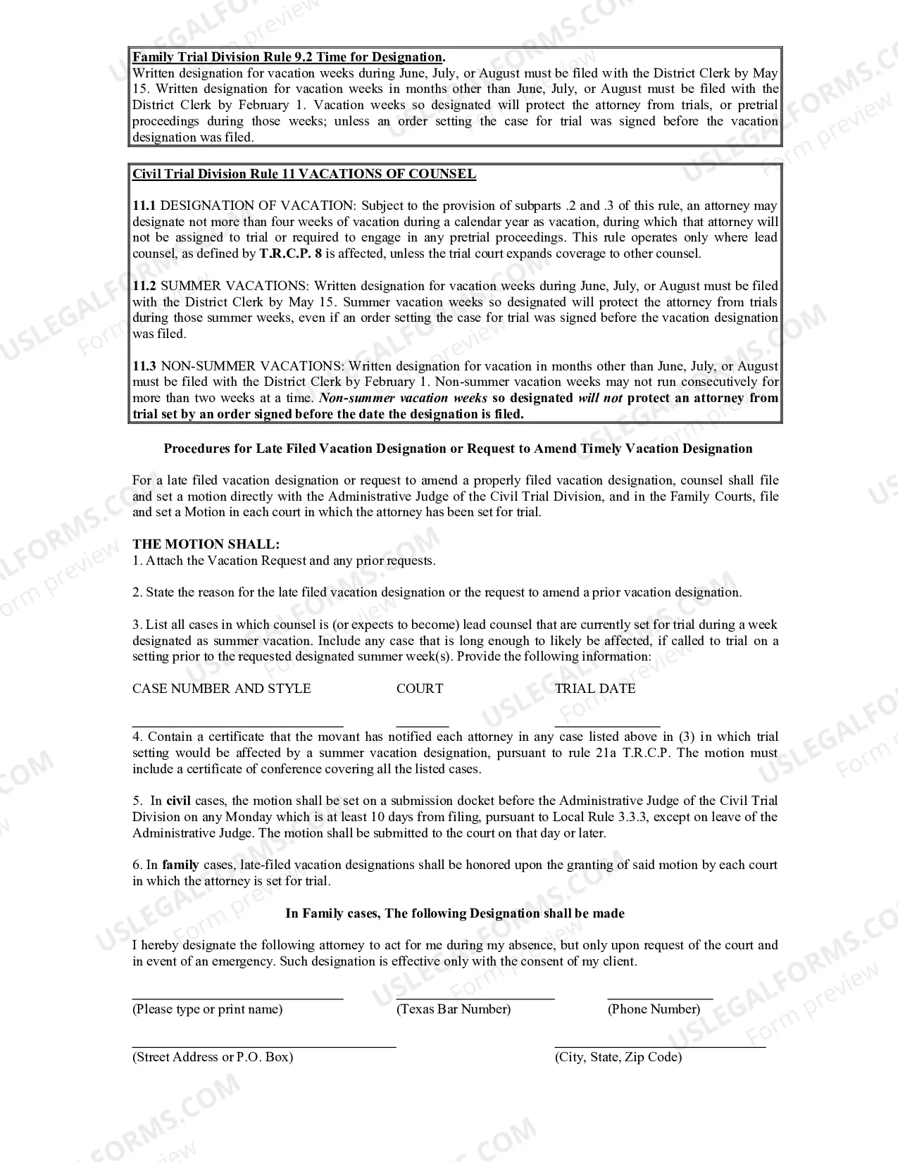 Preview Attorney Vacation Form