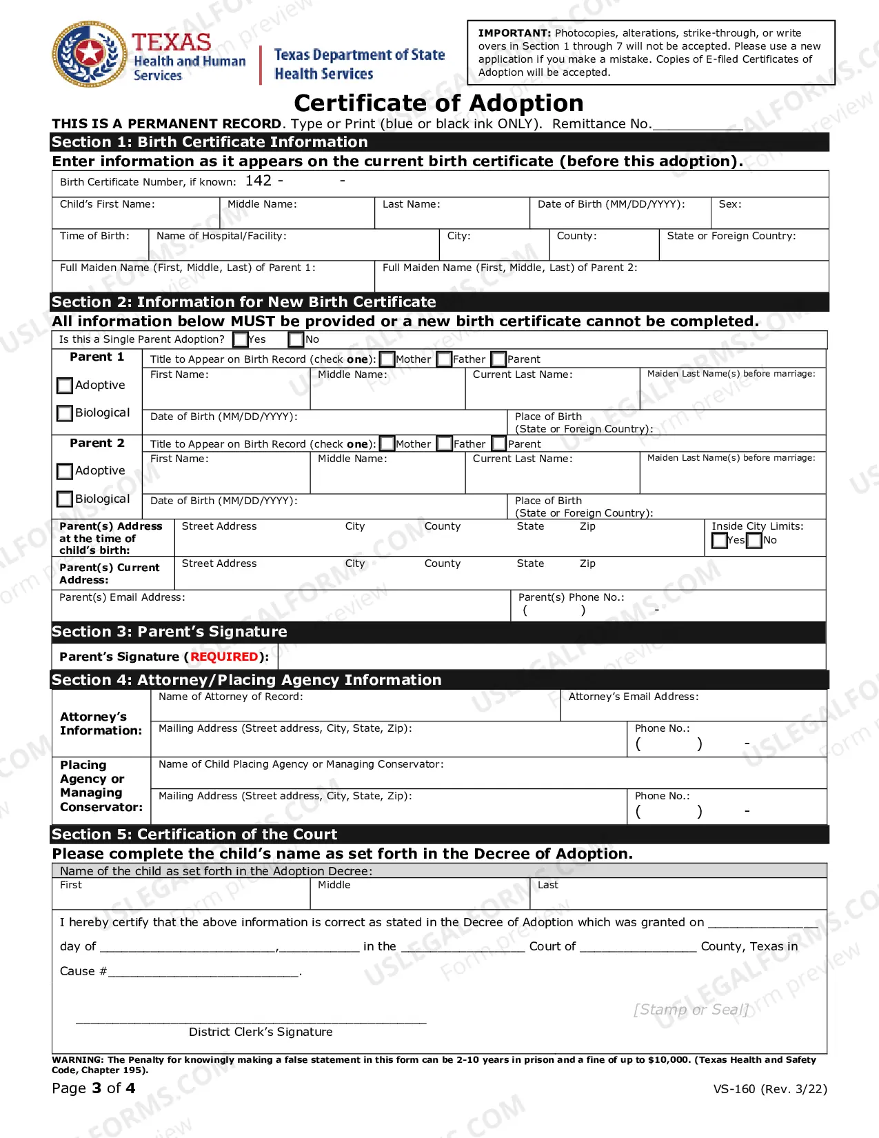 Preview Certificate of Adoption