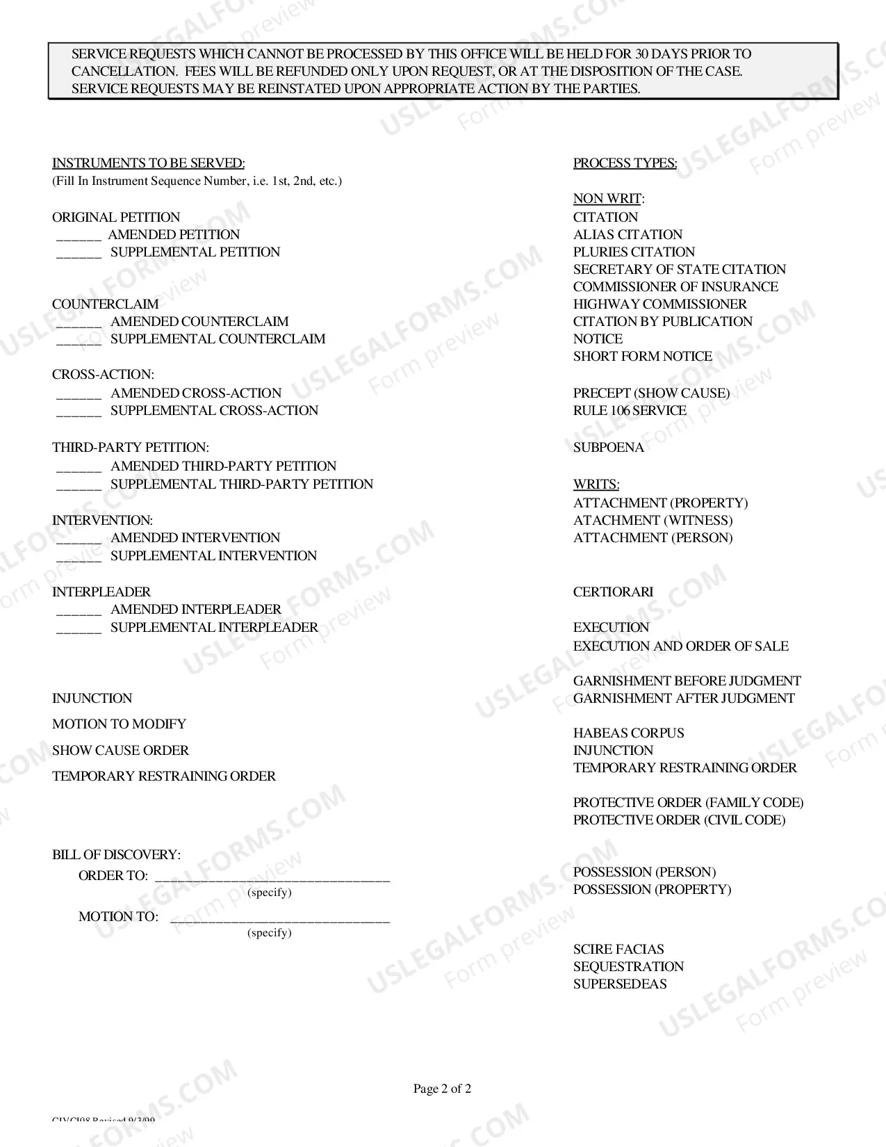 Preview Civil Process Request