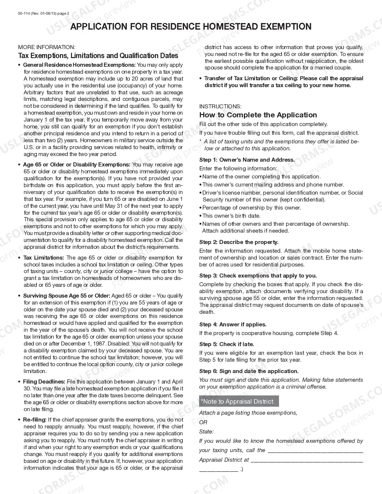Preview Application for Residence Homestead Exemption