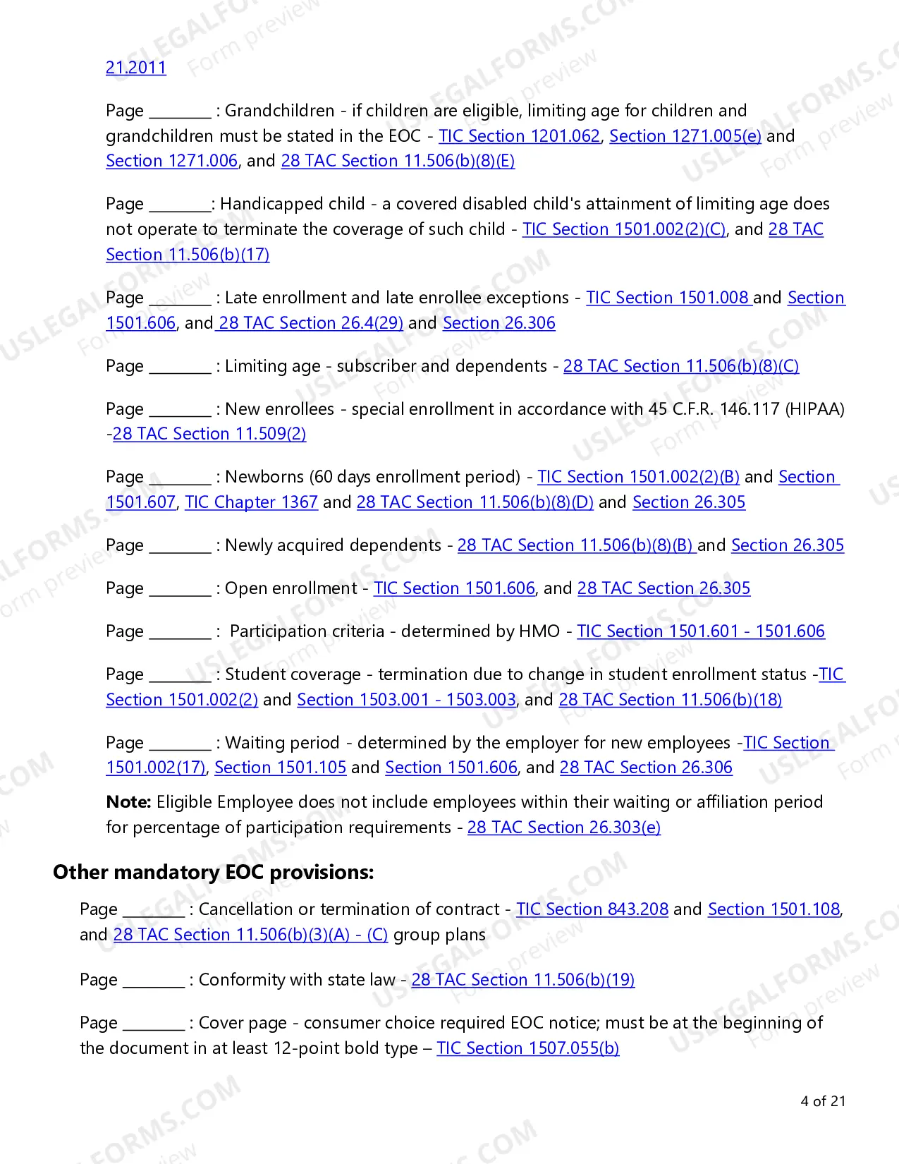 Preview Consumer Choice Evidence of Coverage (EOC) Checklist - Large Employer and Conversion Plans