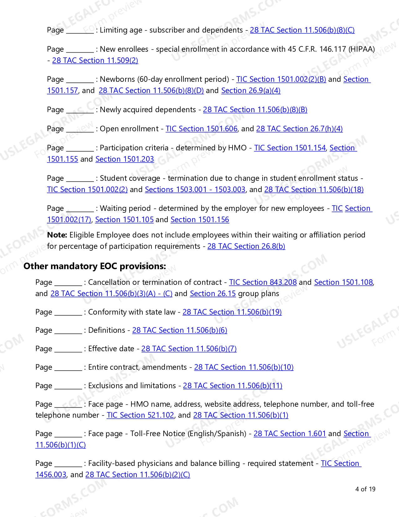 Preview Evidence of Coverage (EOC) Checklist - Small Employer and Conversion Plans