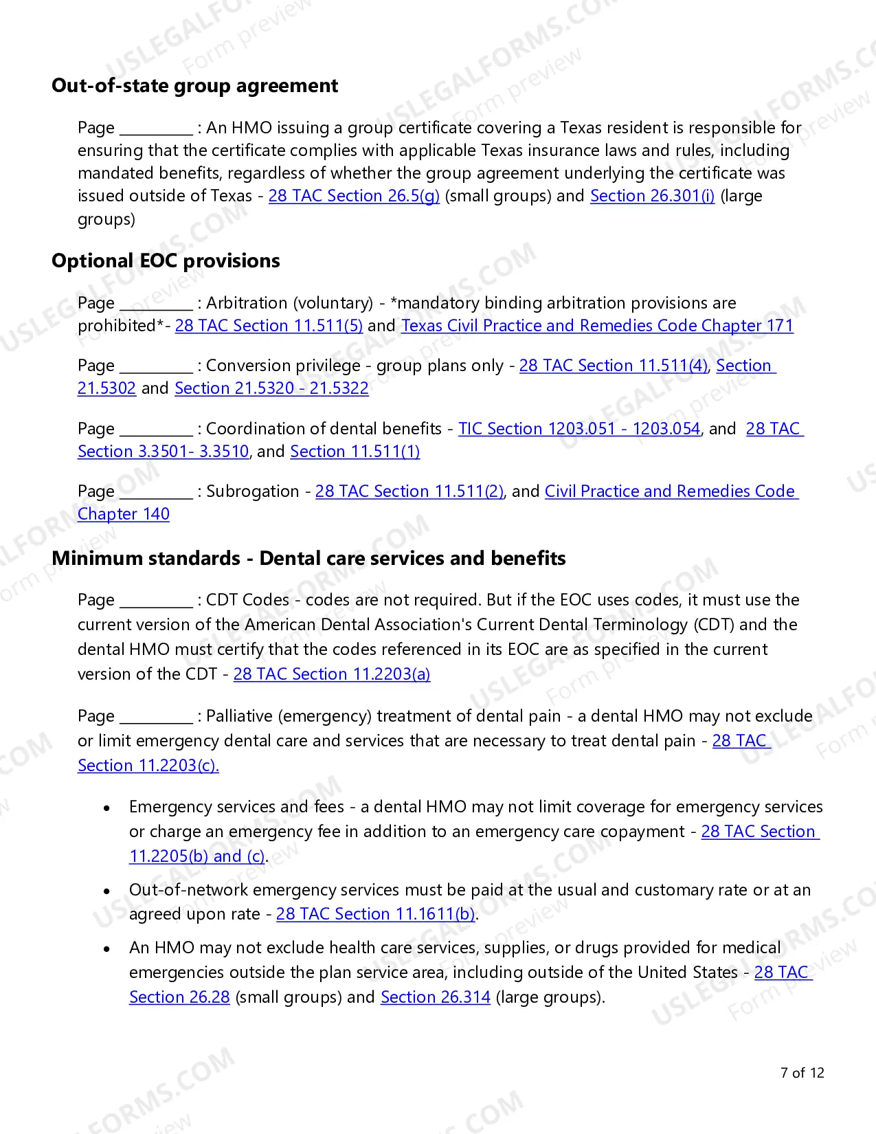 Preview Evidence of Coverage (EOC) Checklist - Single Health Care Service Plan - Dental Care
