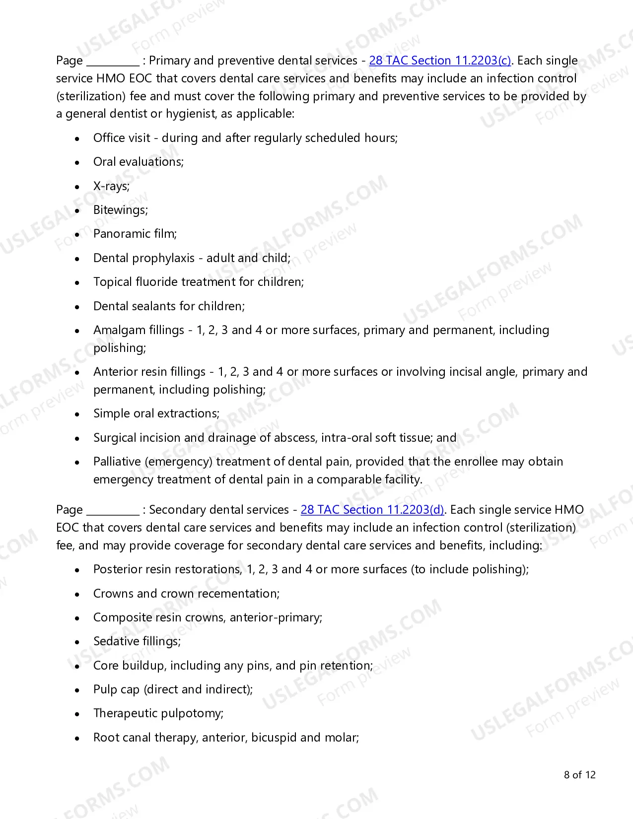 Preview Evidence of Coverage (EOC) Checklist - Single Health Care Service Plan - Dental Care