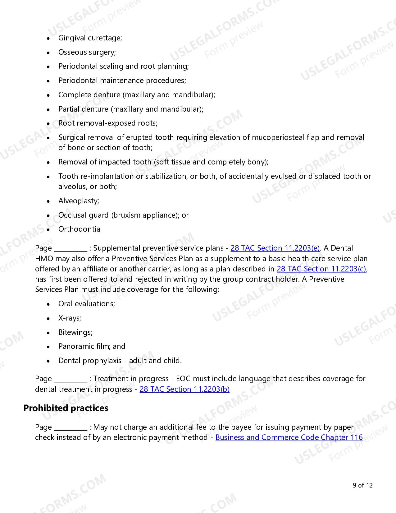 Preview Evidence of Coverage (EOC) Checklist - Single Health Care Service Plan - Dental Care