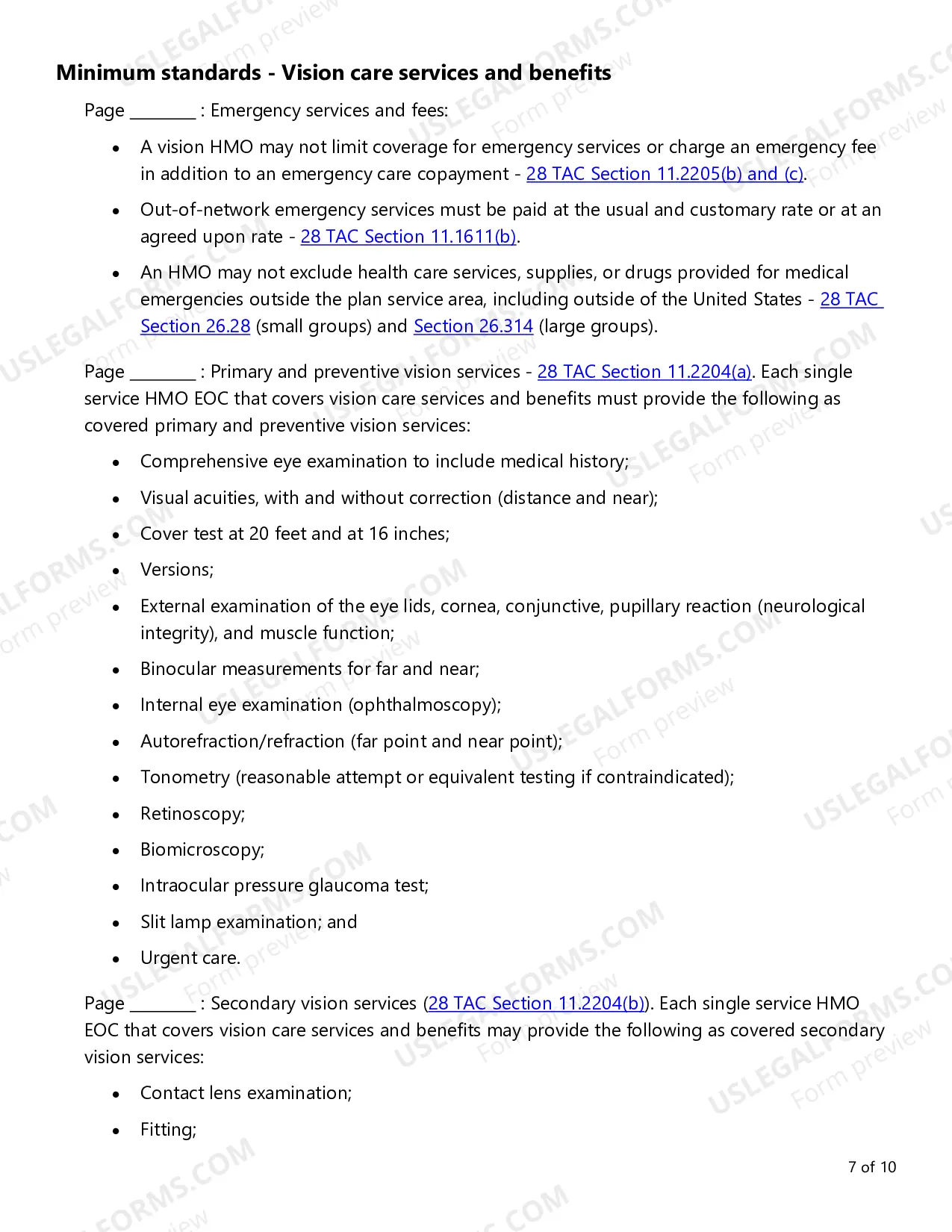 Preview Evidence of Coverage (EOC) Checklist - Single Health Care Service Plan - Vision Care