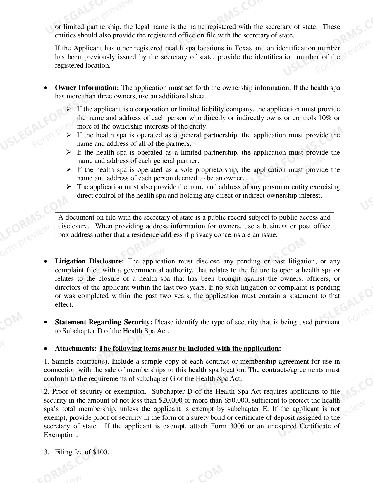 Preview Health Spa Registration Application Renewal