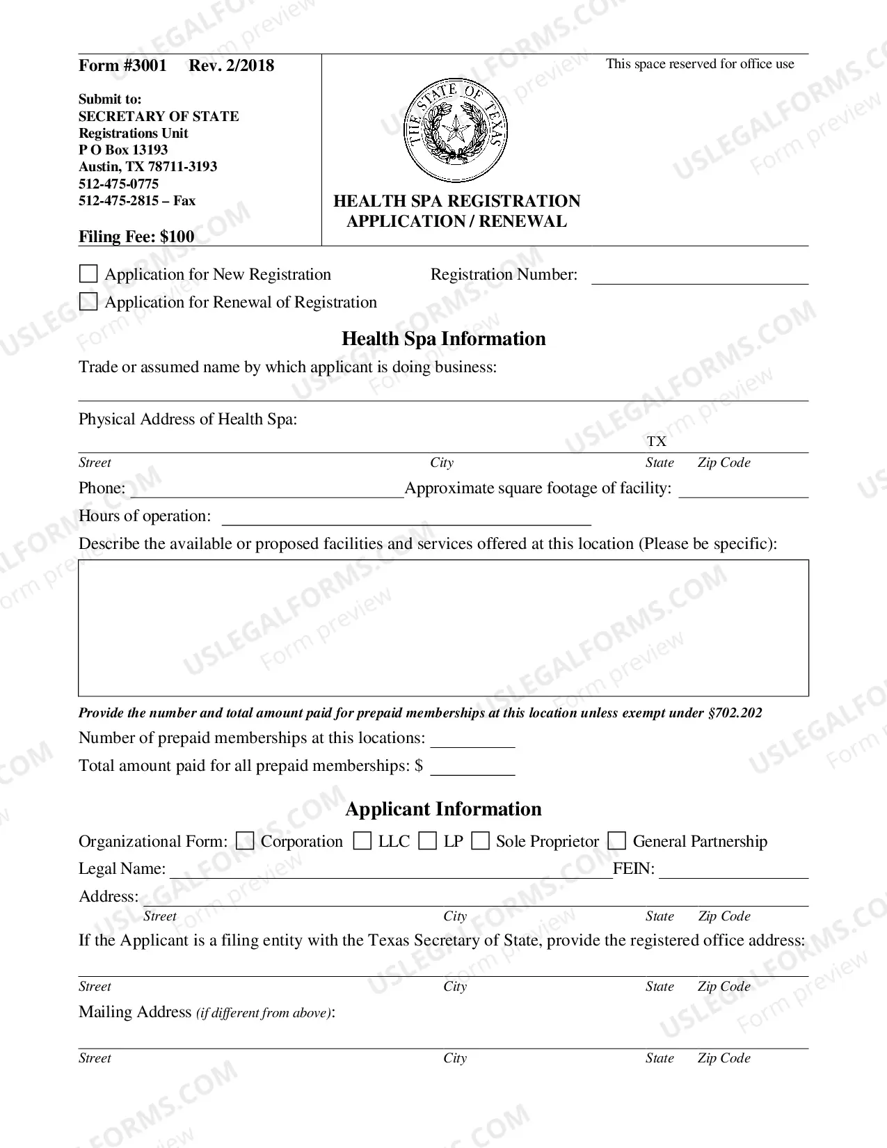 Preview Health Spa Registration Application Renewal