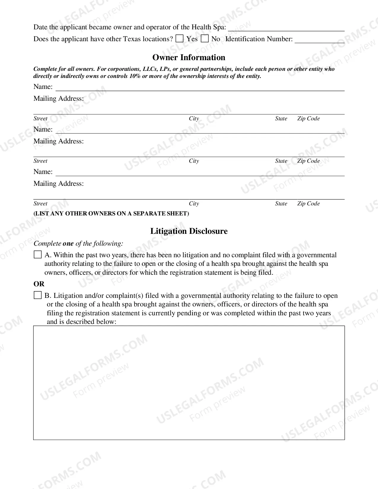Preview Health Spa Registration Application Renewal