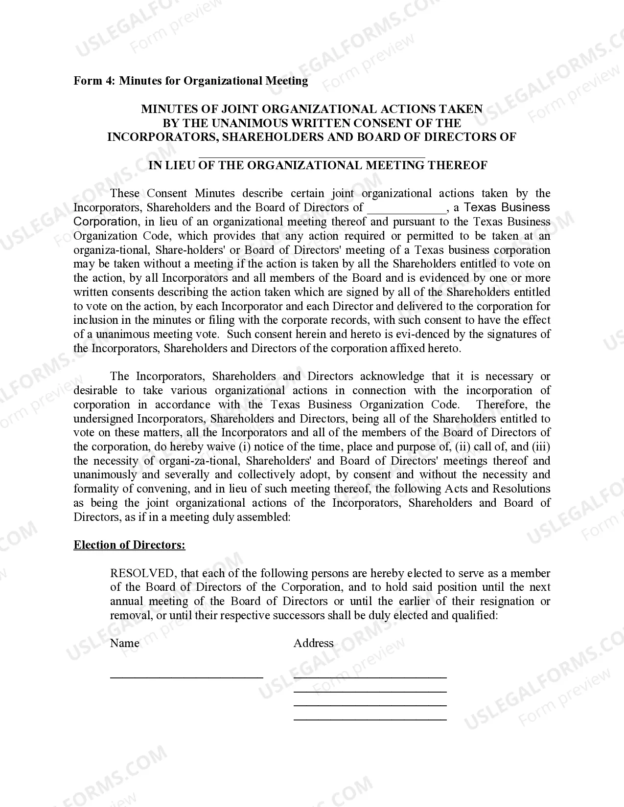 Preview Minutes for Organizational Meeting